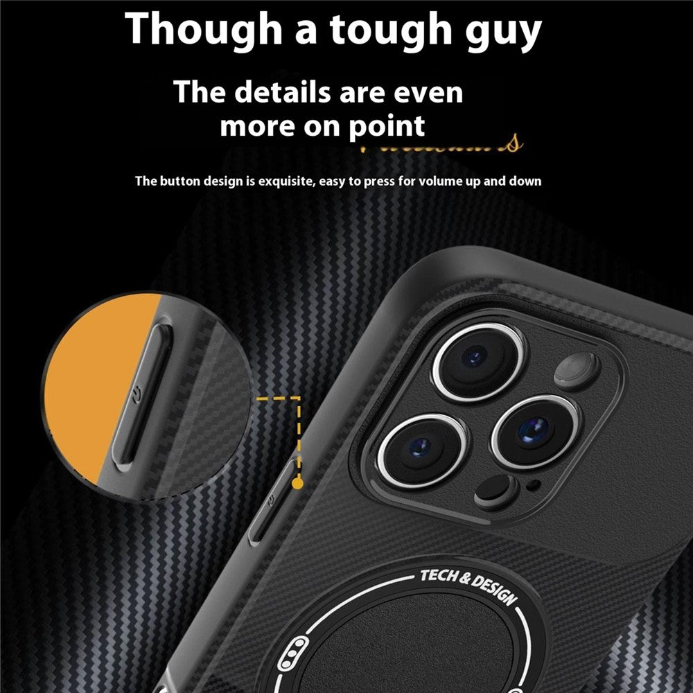 For iPhone 16 Pro Max Case with Kickstand Carbon Fiber Texture PC + TPU Phone Cover