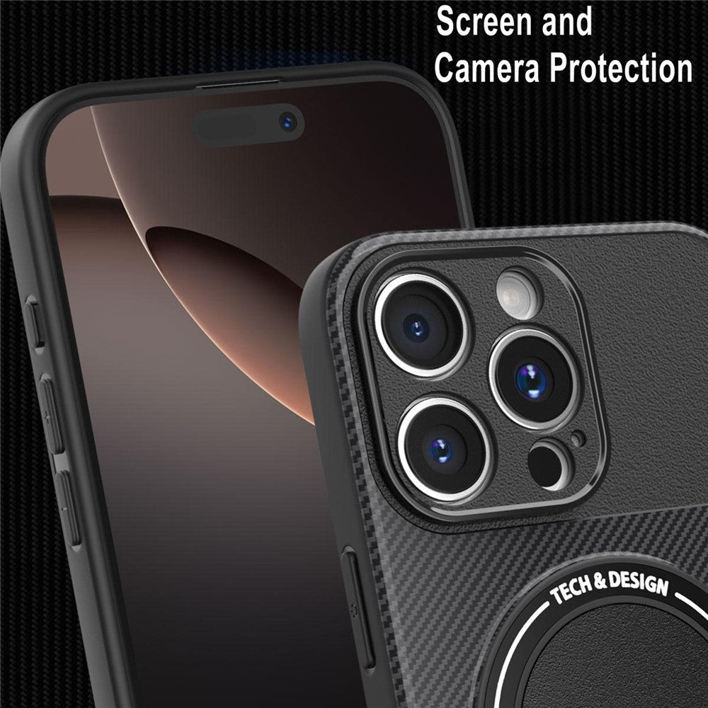 For iPhone 16 Pro Case with Kickstand Carbon Fiber Texture PC + TPU Phone Cover