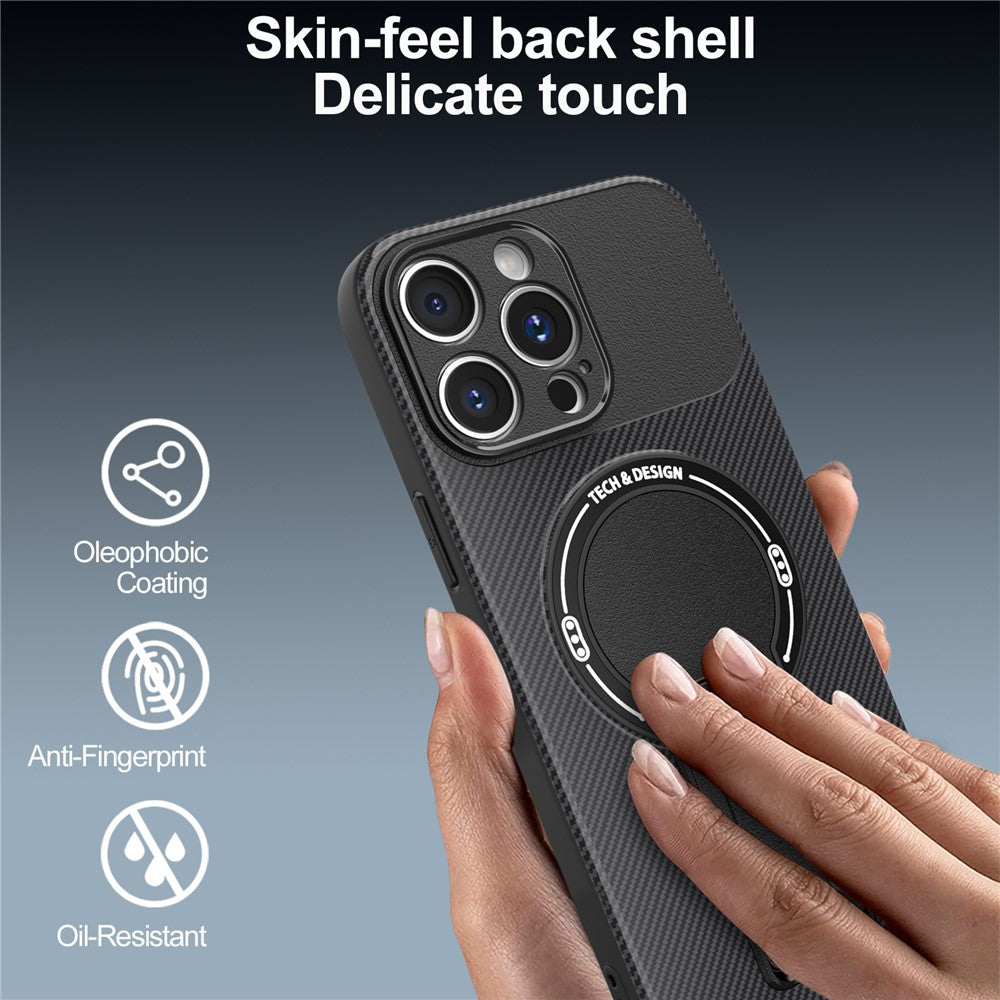 For iPhone 15 Pro Max Case with Kickstand Carbon Fiber Texture PC + TPU Phone Cover