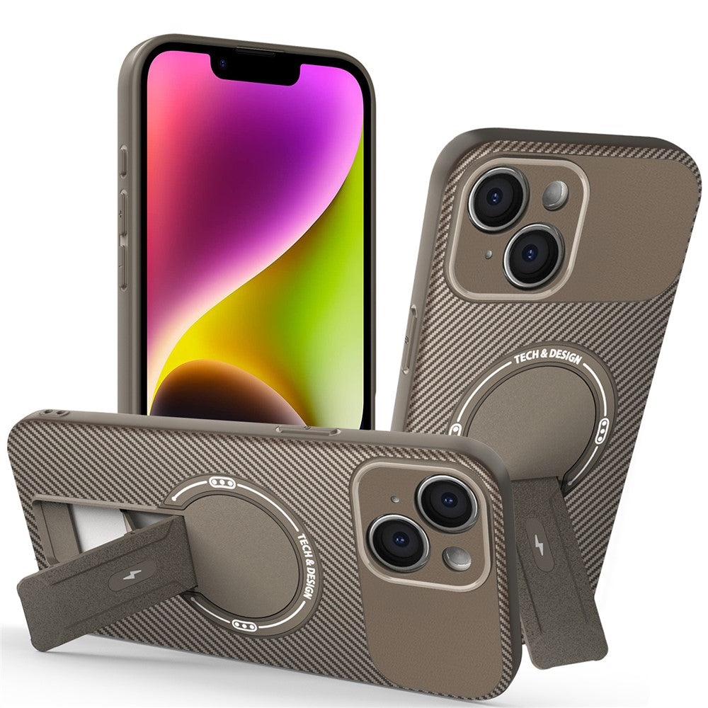 For iPhone 14 Case with Kickstand Carbon Fiber Texture PC + TPU Phone Cover