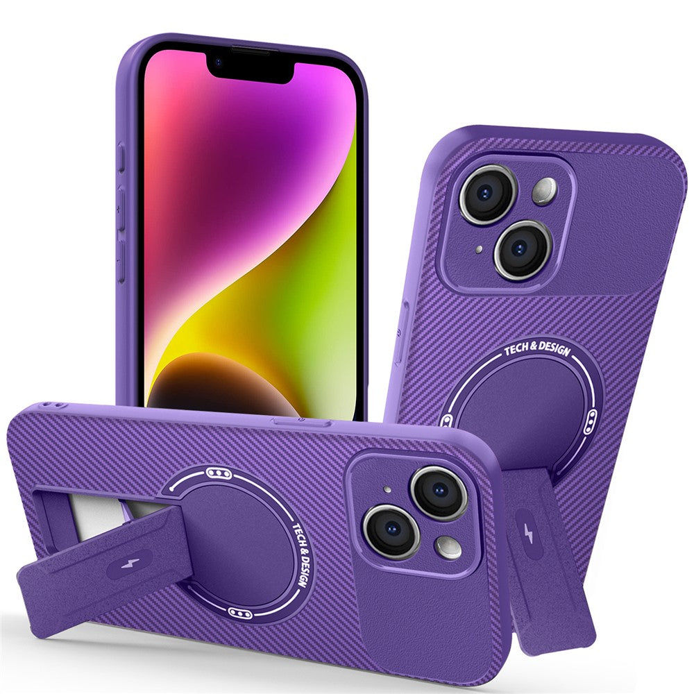 For iPhone 14 Case with Kickstand Carbon Fiber Texture PC + TPU Phone Cover