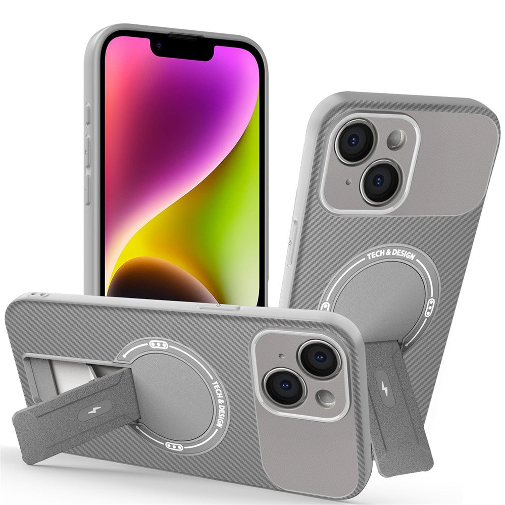 For iPhone 14 Case with Kickstand Carbon Fiber Texture PC + TPU Phone Cover