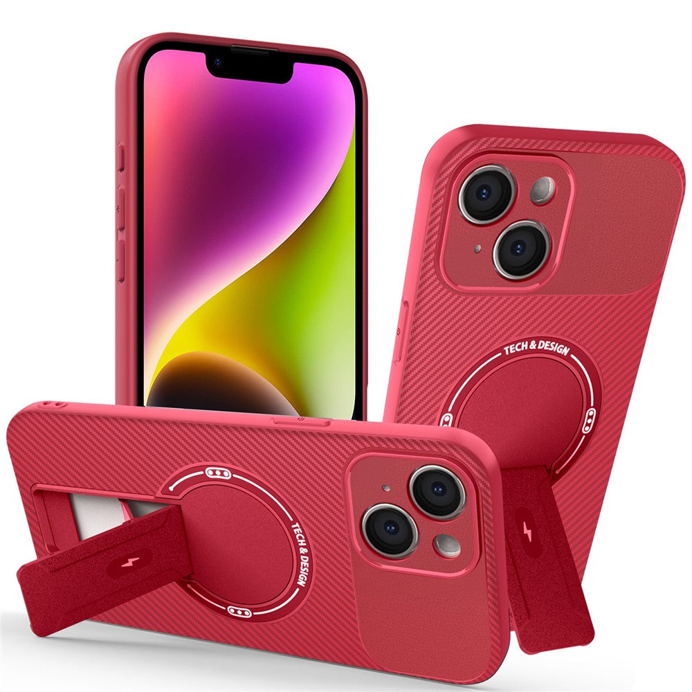 For iPhone 14 Case with Kickstand Carbon Fiber Texture PC + TPU Phone Cover