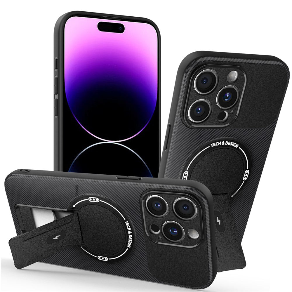 For iPhone 14 Pro Max Case with Kickstand Carbon Fiber Texture PC + TPU Phone Cover