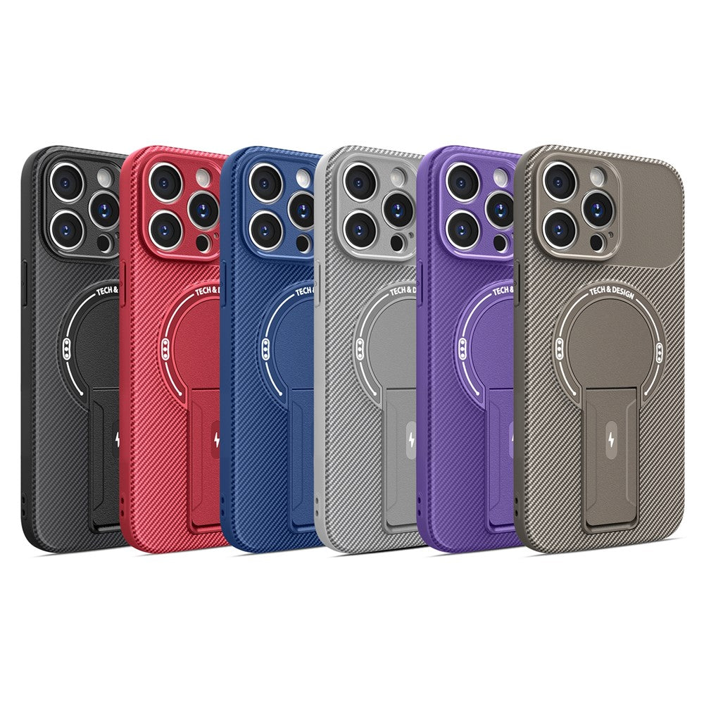 For iPhone 14 Pro Max Case with Kickstand Carbon Fiber Texture PC + TPU Phone Cover