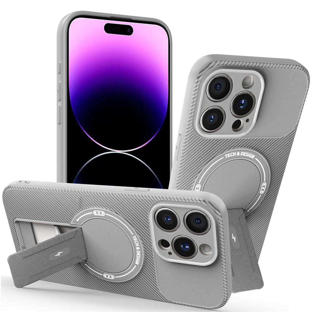 For iPhone 14 Pro Max Case with Kickstand Carbon Fiber Texture PC + TPU Phone Cover