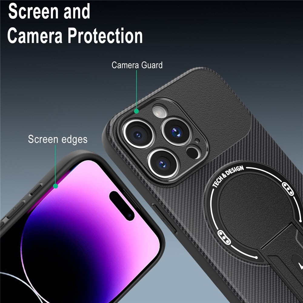 For iPhone 14 Pro Case with Kickstand Carbon Fiber Texture PC + TPU Phone Cover