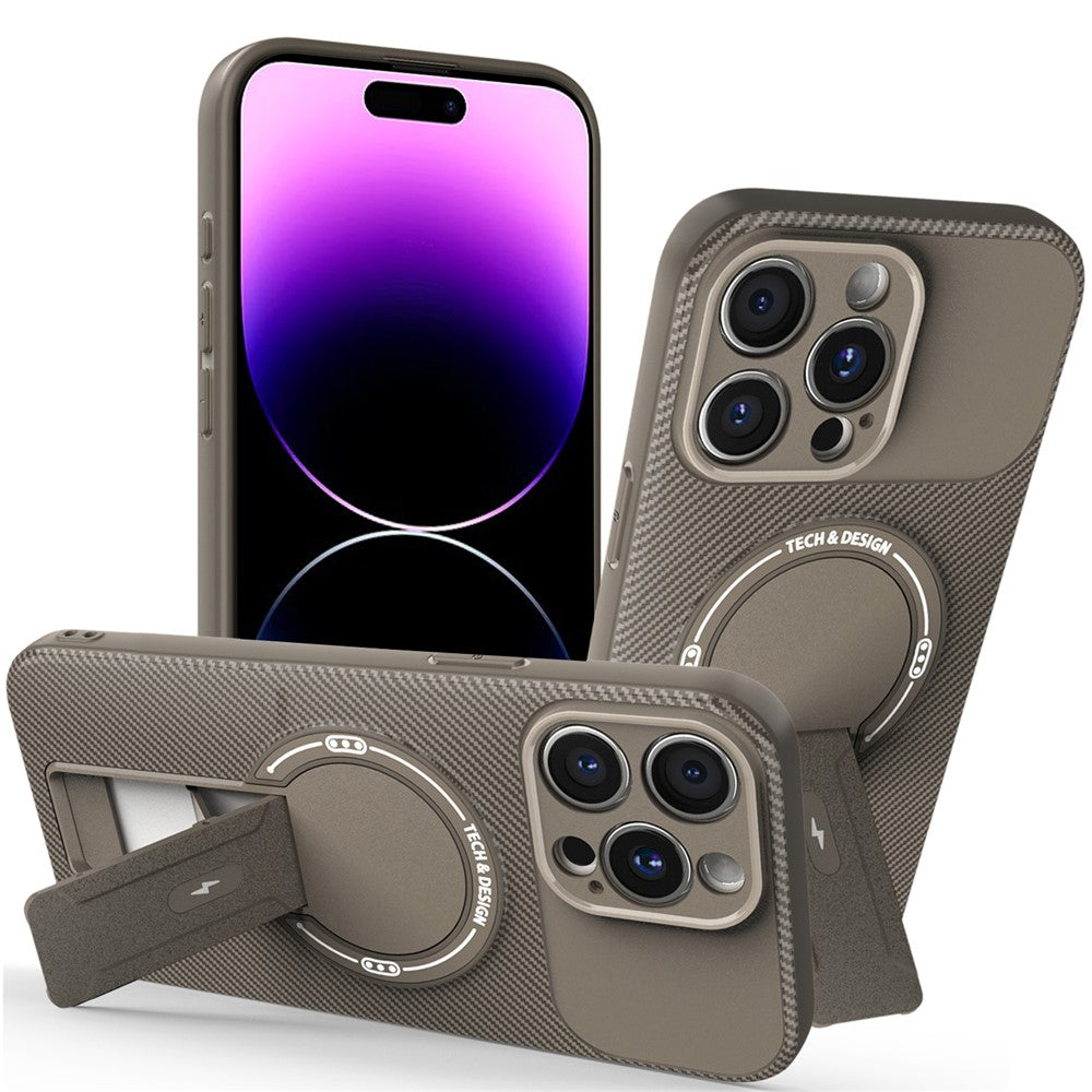 For iPhone 14 Pro Case with Kickstand Carbon Fiber Texture PC + TPU Phone Cover