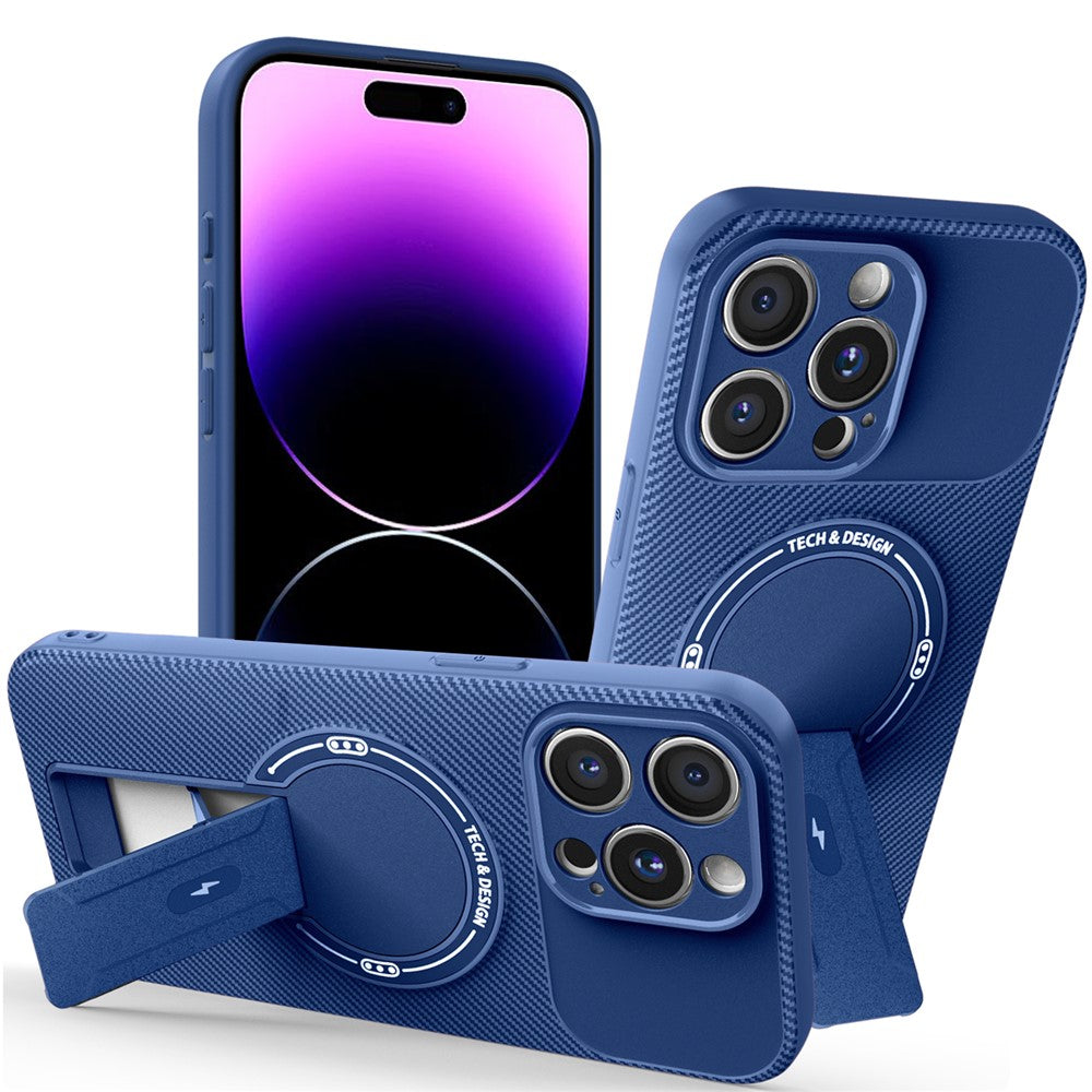 For iPhone 14 Pro Case with Kickstand Carbon Fiber Texture PC + TPU Phone Cover