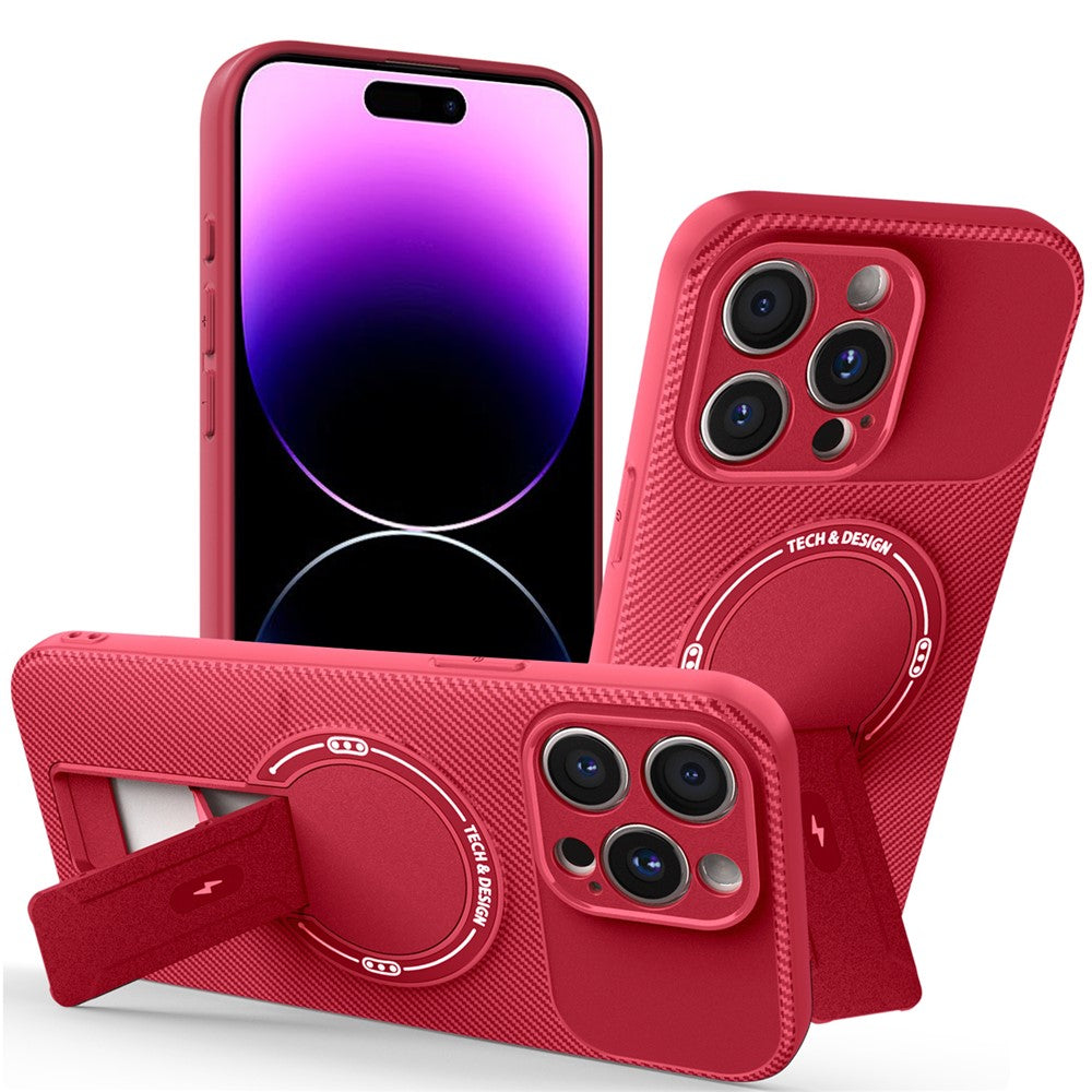 For iPhone 14 Pro Case with Kickstand Carbon Fiber Texture PC + TPU Phone Cover