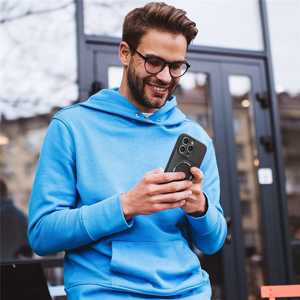 For iPhone 13 Pro Max Case with Kickstand Carbon Fiber Texture PC + TPU Phone Cover