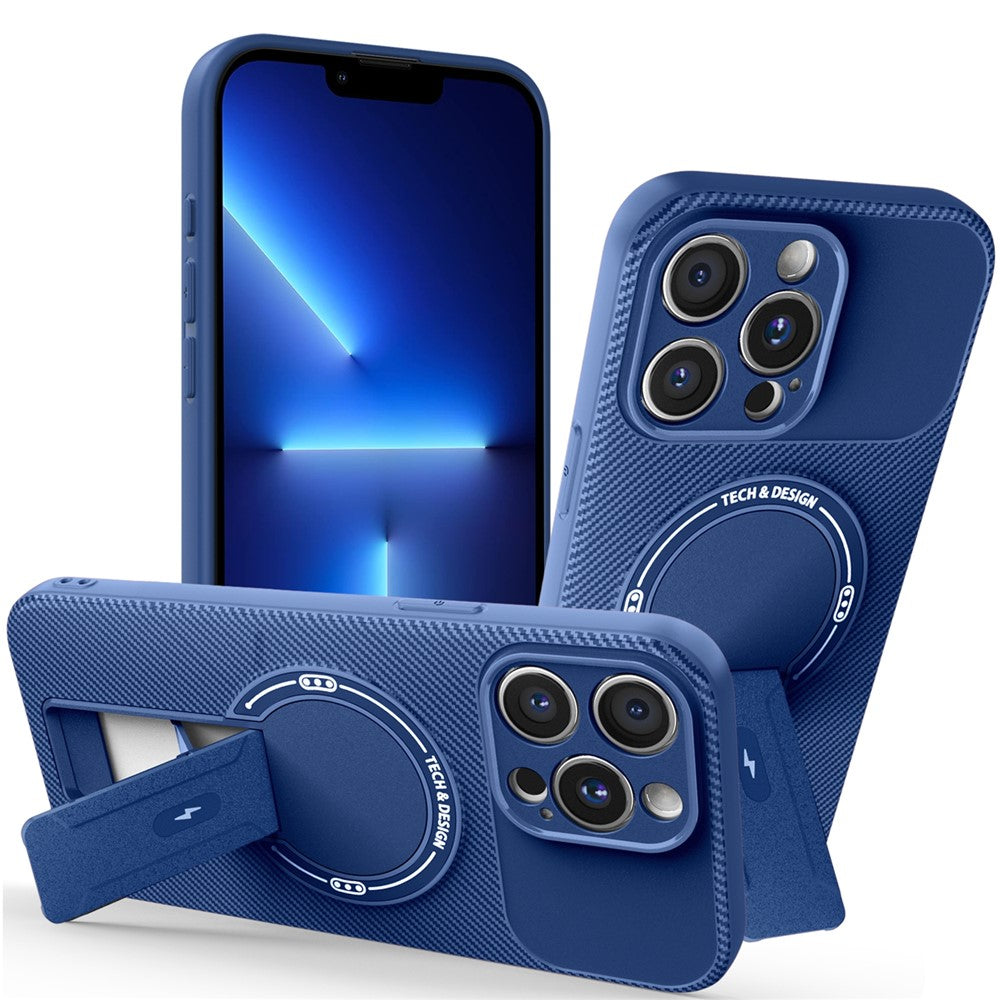 For iPhone 13 Pro Max Case with Kickstand Carbon Fiber Texture PC + TPU Phone Cover