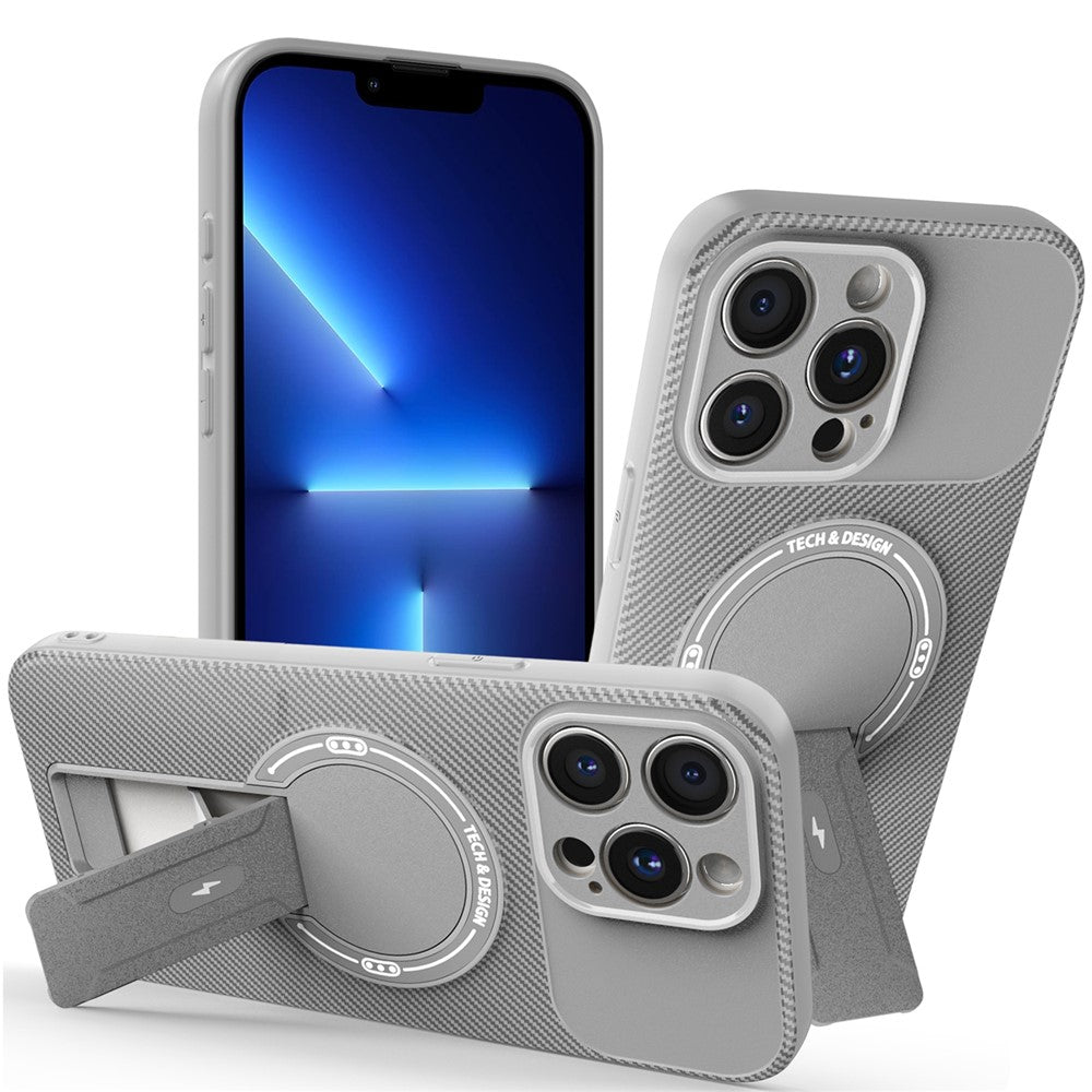 For iPhone 13 Pro Max Case with Kickstand Carbon Fiber Texture PC + TPU Phone Cover