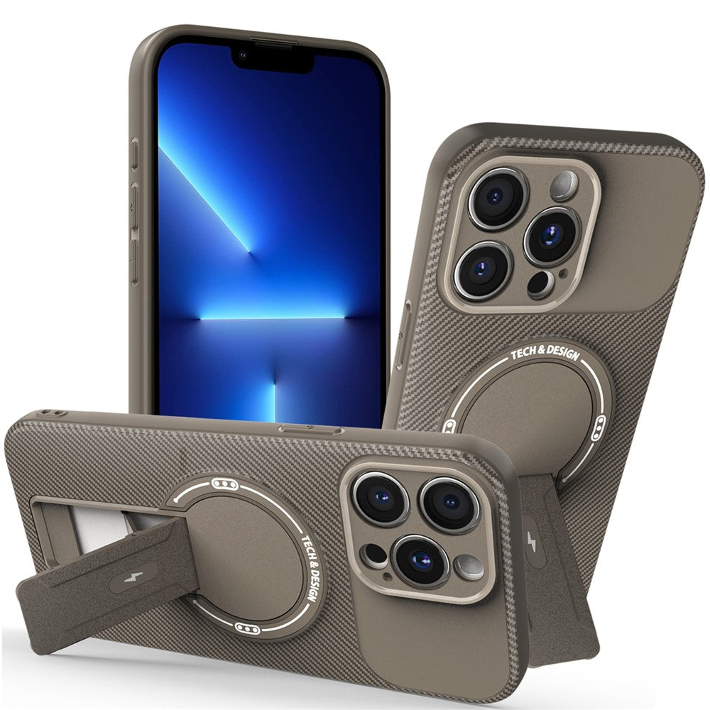 For iPhone 13 Pro Case with Kickstand Carbon Fiber Texture PC + TPU Phone Cover