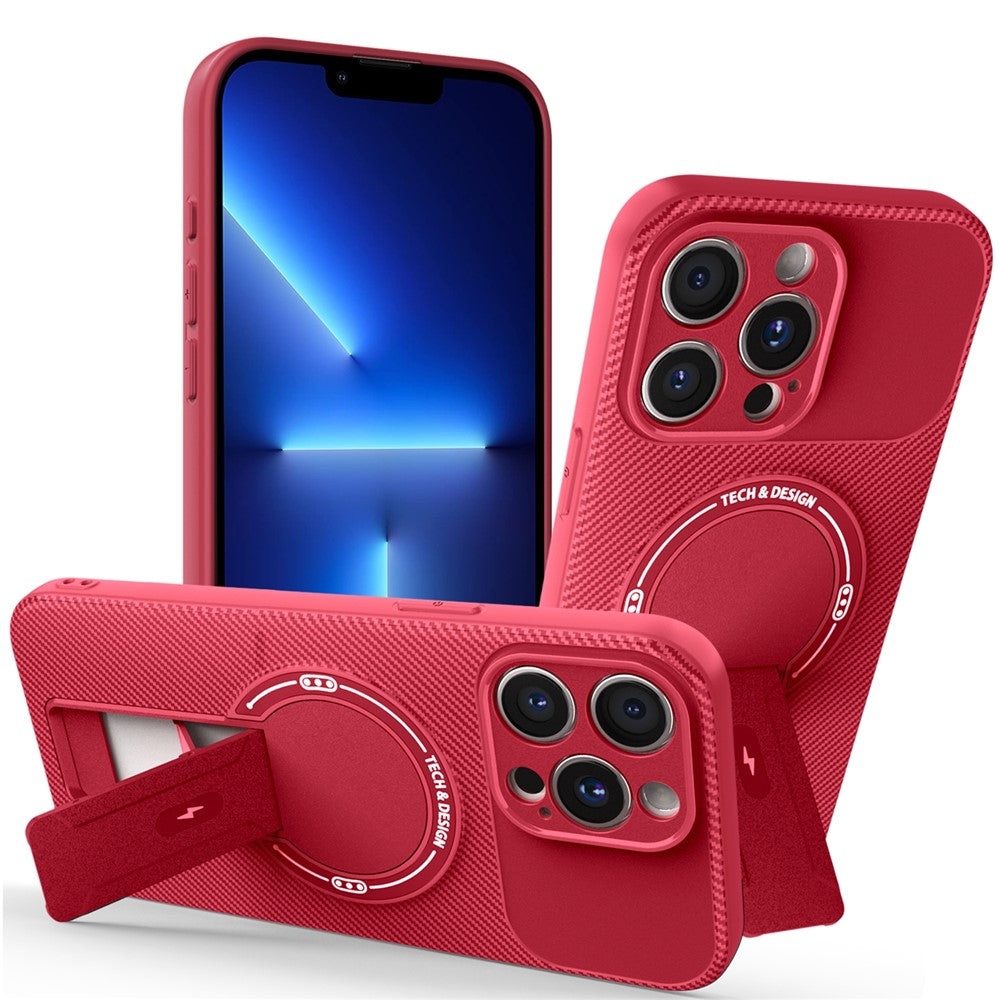 For iPhone 13 Pro Case with Kickstand Carbon Fiber Texture PC + TPU Phone Cover