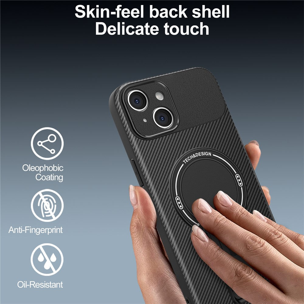 For iPhone 13 Case with Kickstand Carbon Fiber Texture PC + TPU Phone Cover