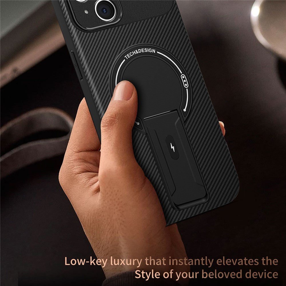 For iPhone 13 Case with Kickstand Carbon Fiber Texture PC + TPU Phone Cover