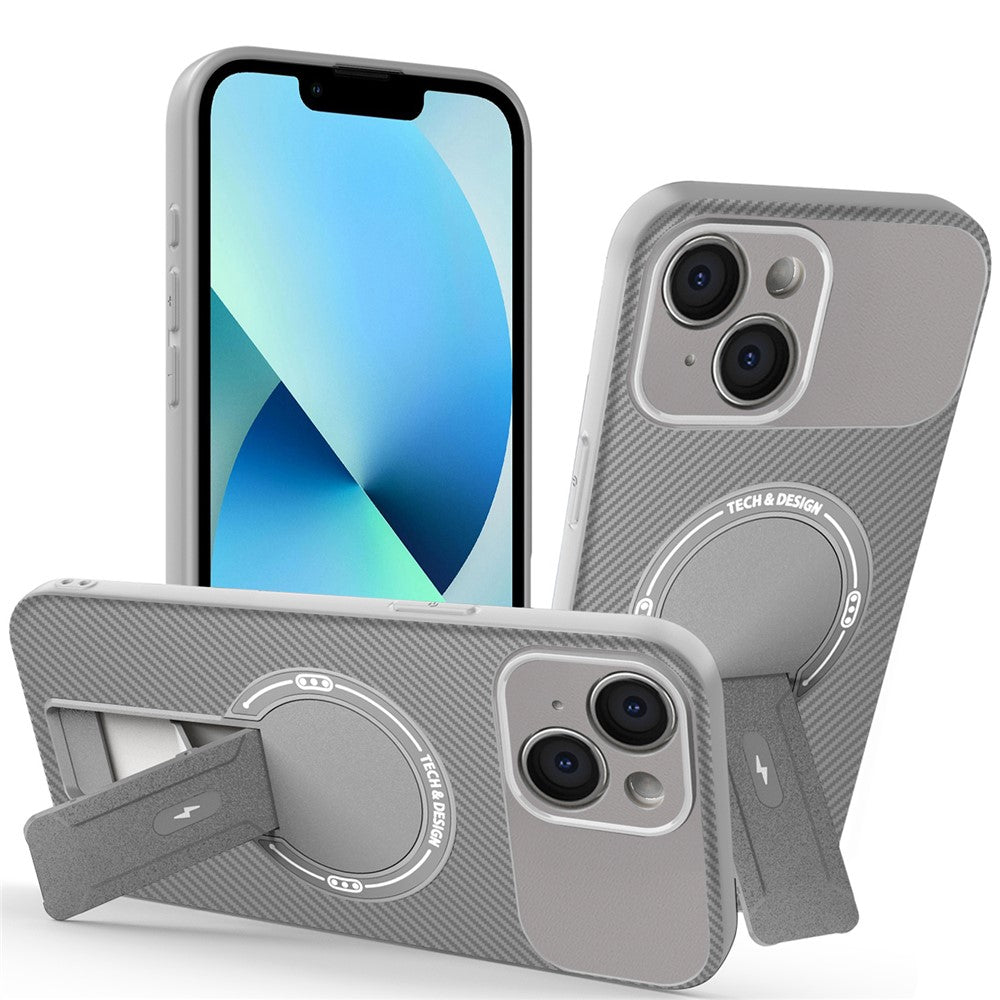 For iPhone 13 Case with Kickstand Carbon Fiber Texture PC + TPU Phone Cover