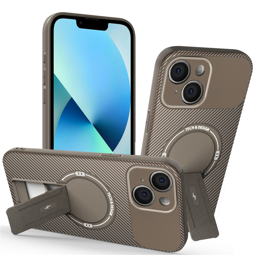 For iPhone 13 Case with Kickstand Carbon Fiber Texture PC + TPU Phone Cover