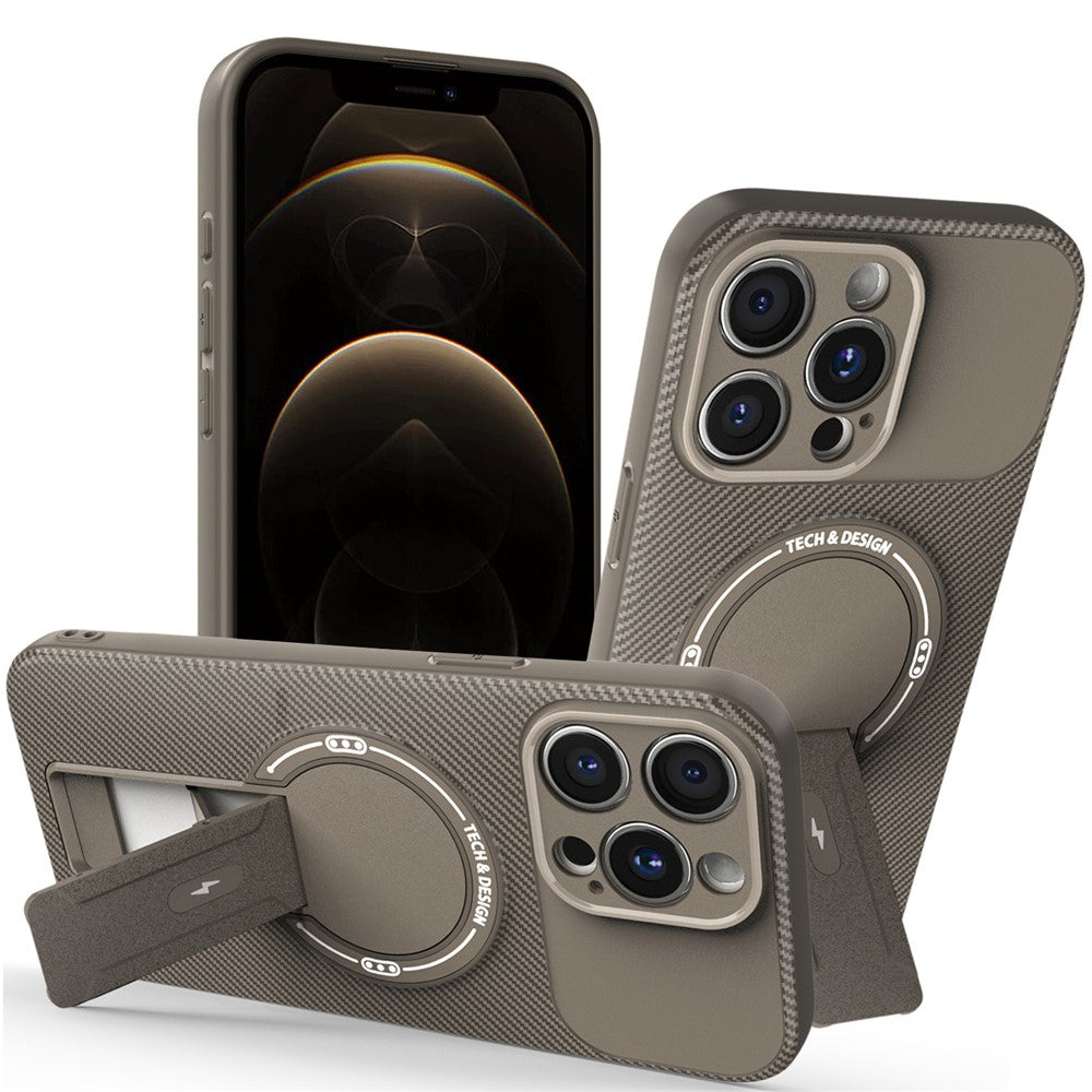 For iPhone 12 Pro Max Case with Kickstand Carbon Fiber Texture PC + TPU Phone Cover