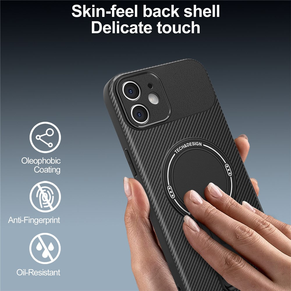 For iPhone 12 Case with Kickstand Carbon Fiber Texture PC + TPU Phone Cover