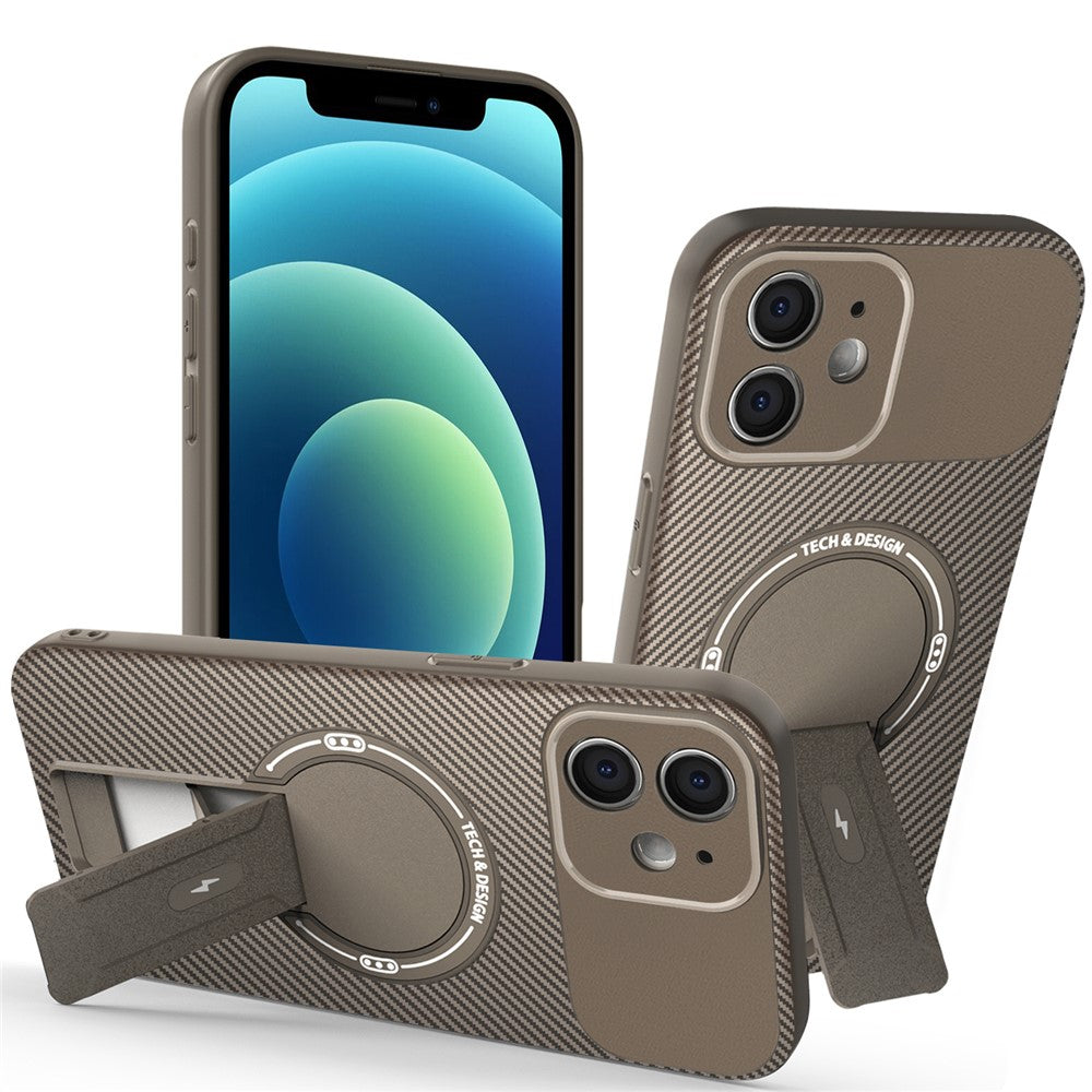 For iPhone 12 Case with Kickstand Carbon Fiber Texture PC + TPU Phone Cover