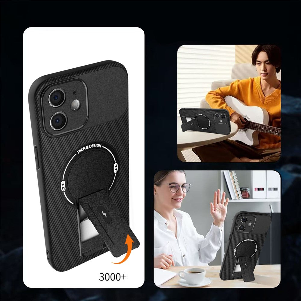 For iPhone 11 Case with Kickstand Carbon Fiber Texture PC + TPU Phone Cover