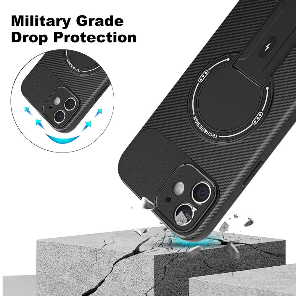 For iPhone 11 Case with Kickstand Carbon Fiber Texture PC + TPU Phone Cover