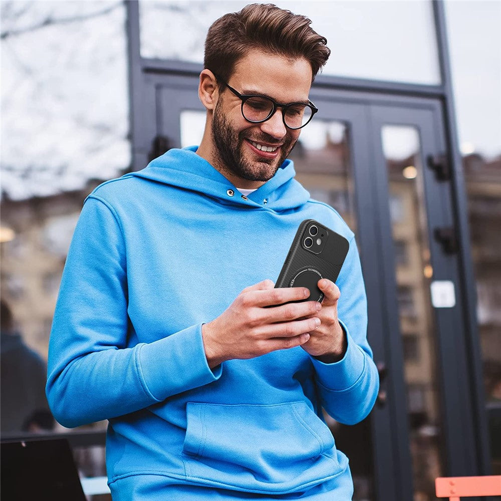 For iPhone 11 Case with Kickstand Carbon Fiber Texture PC + TPU Phone Cover