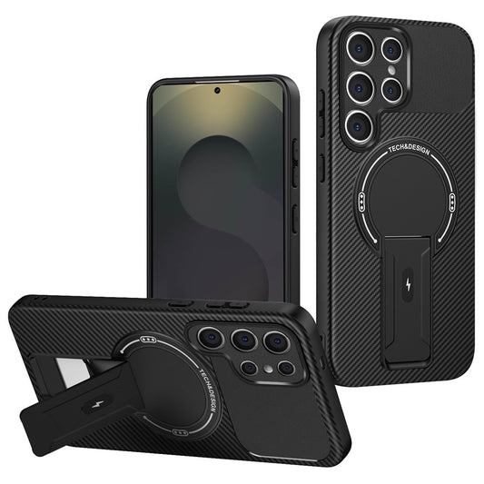 For Samsung Galaxy S25 Ultra Case with Kickstand Carbon Fiber Texture PC + TPU Phone Cover