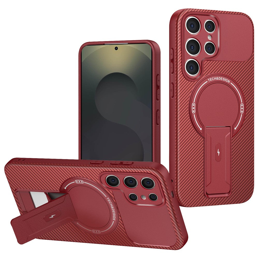 For Samsung Galaxy S25 Ultra Case with Kickstand Carbon Fiber Texture PC + TPU Phone Cover