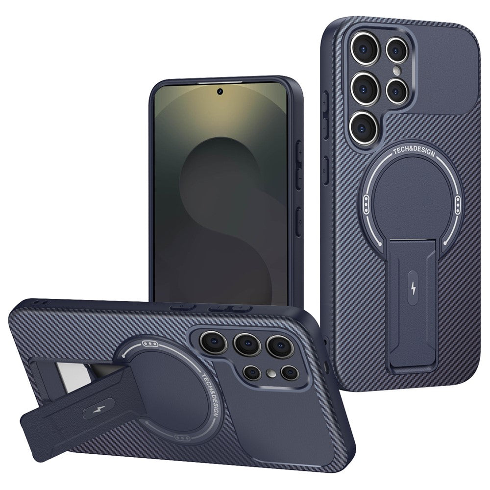 For Samsung Galaxy S25 Ultra Case with Kickstand Carbon Fiber Texture PC + TPU Phone Cover