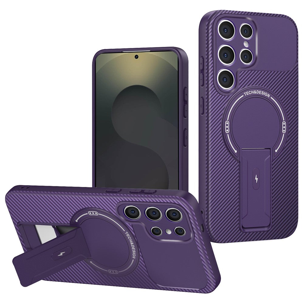 For Samsung Galaxy S25 Ultra Case with Kickstand Carbon Fiber Texture PC + TPU Phone Cover