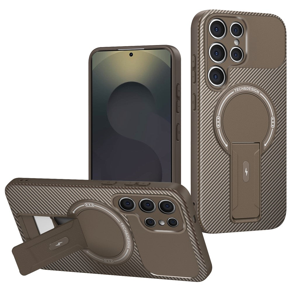 For Samsung Galaxy S25 Ultra Case with Kickstand Carbon Fiber Texture PC + TPU Phone Cover