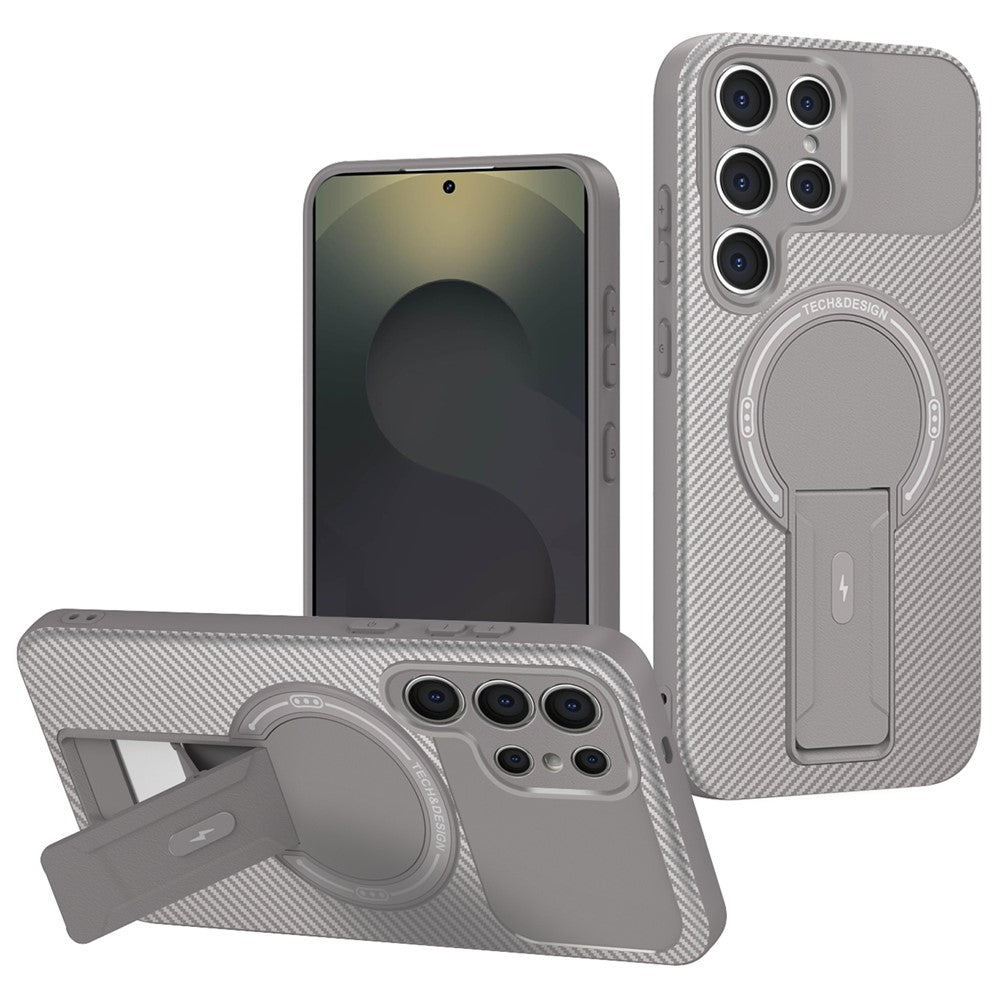 For Samsung Galaxy S24 Ultra Case with Kickstand Carbon Fiber Texture PC + TPU Phone Cover