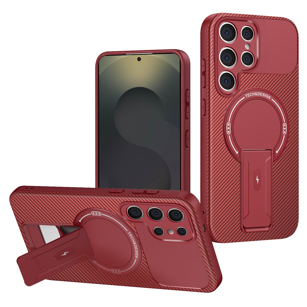 For Samsung Galaxy S23 Ultra Case with Kickstand Carbon Fiber Texture PC + TPU Phone Cover