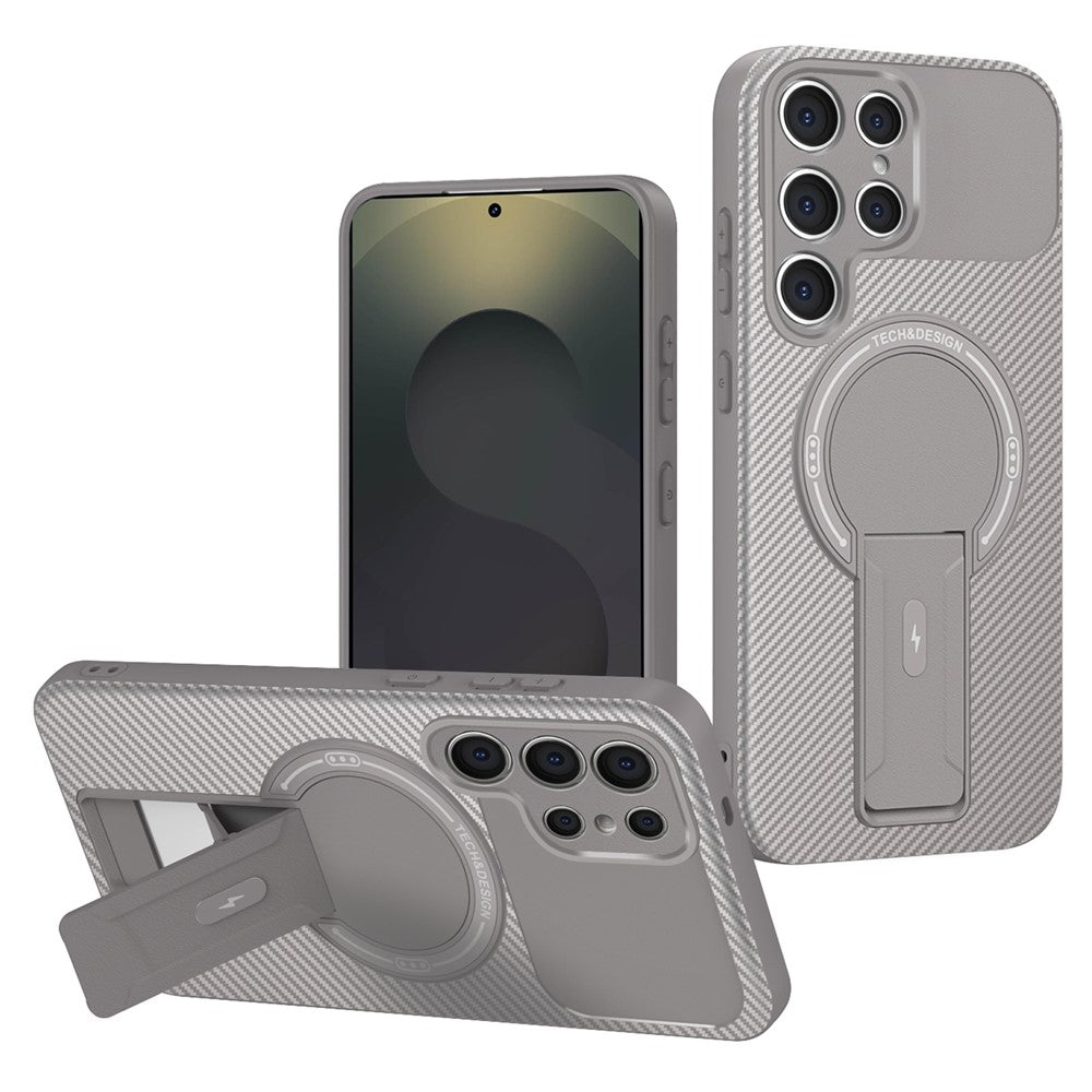 For Samsung Galaxy S23 Ultra Case with Kickstand Carbon Fiber Texture PC + TPU Phone Cover