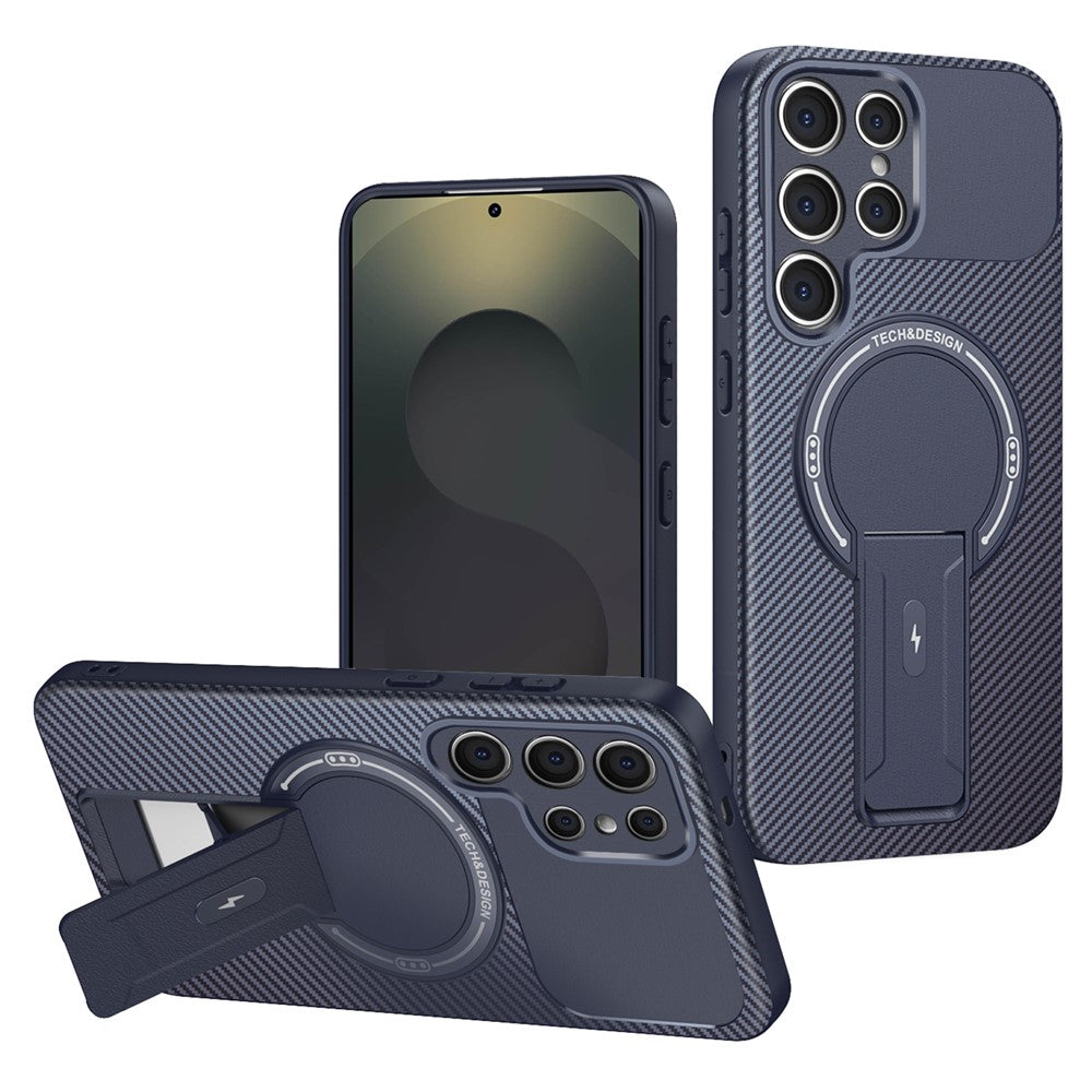 For Samsung Galaxy S23 Ultra Case with Kickstand Carbon Fiber Texture PC + TPU Phone Cover