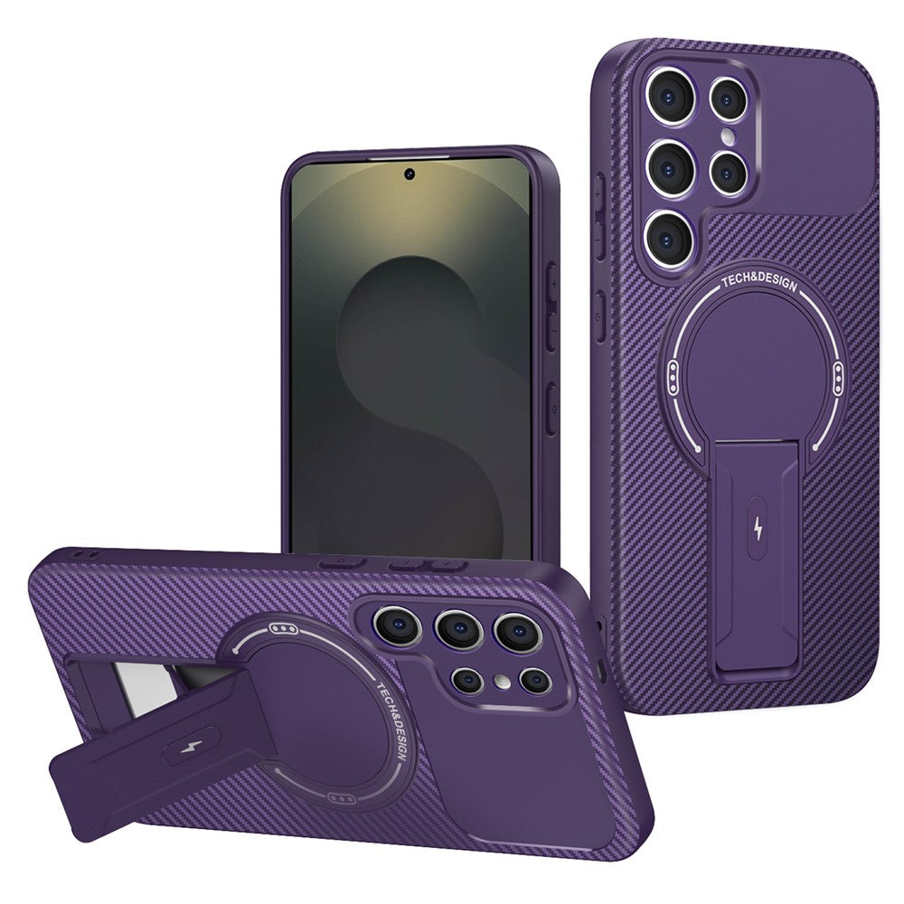 For Samsung Galaxy S23 Ultra Case with Kickstand Carbon Fiber Texture PC + TPU Phone Cover