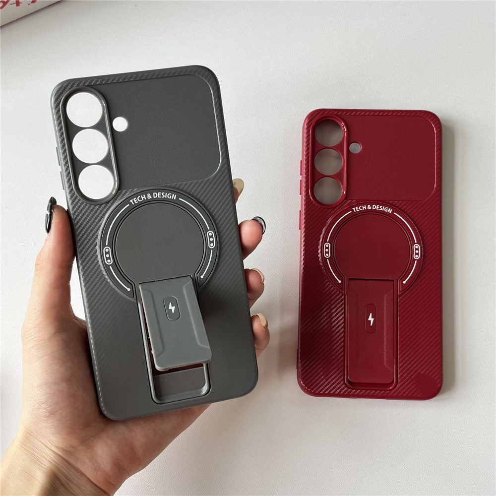 For Samsung Galaxy S25 / S24 Case with Kickstand Carbon Fiber Texture PC + TPU Phone Cover