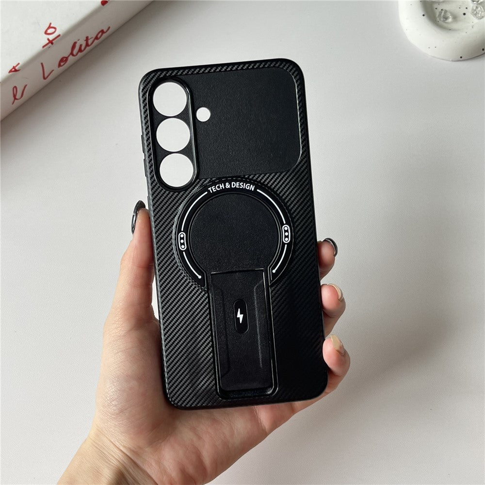 For Samsung Galaxy S25+ / S24+ Case with Kickstand Carbon Fiber Texture PC + TPU Phone Cover