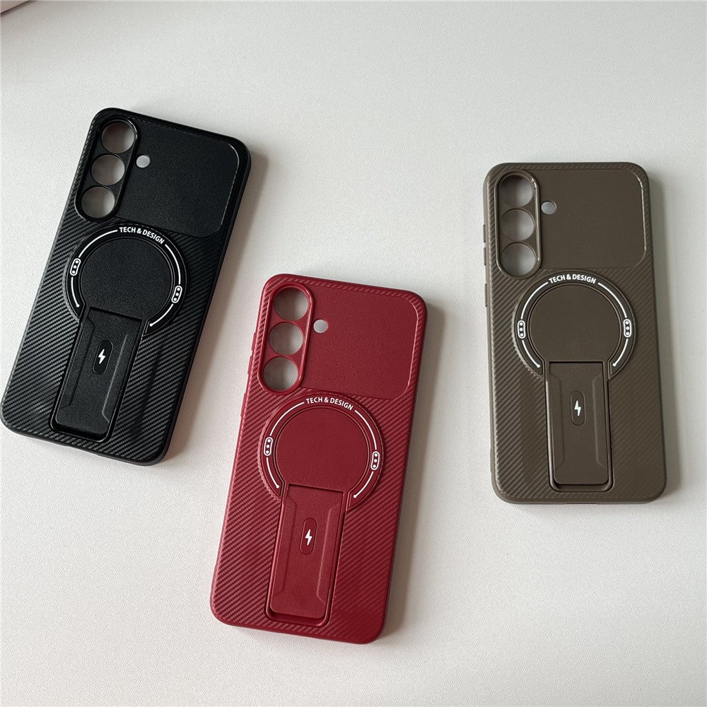 For Samsung Galaxy S25+ / S24+ Case with Kickstand Carbon Fiber Texture PC + TPU Phone Cover