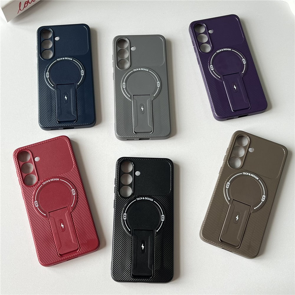 For Samsung Galaxy S25+ / S24+ Case with Kickstand Carbon Fiber Texture PC + TPU Phone Cover