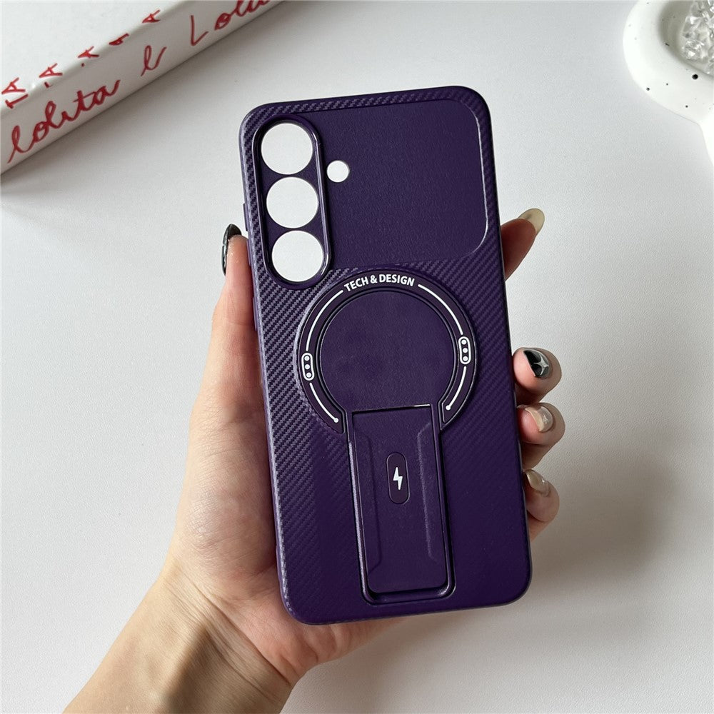 For Samsung Galaxy S25+ / S24+ Case with Kickstand Carbon Fiber Texture PC + TPU Phone Cover