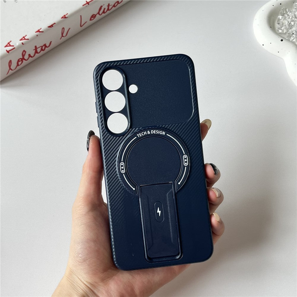 For Samsung Galaxy S25+ / S24+ Case with Kickstand Carbon Fiber Texture PC + TPU Phone Cover