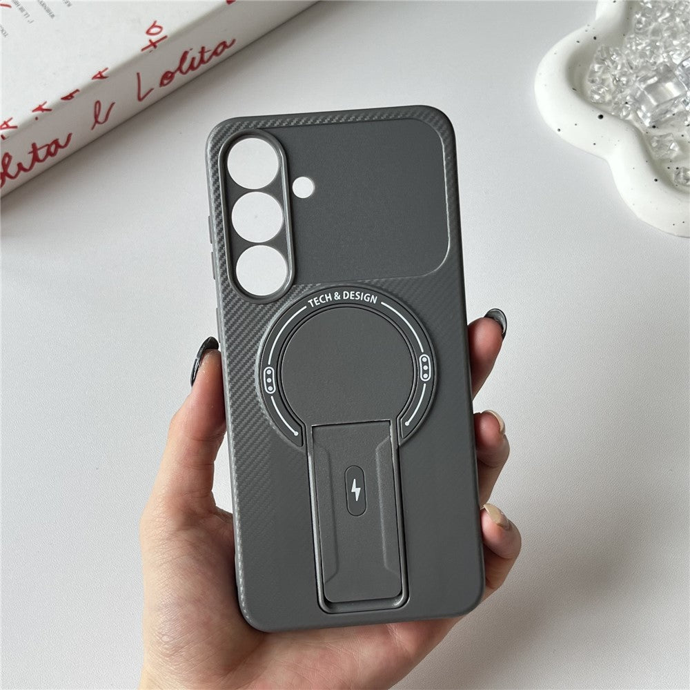 For Samsung Galaxy S25 FE Case with Kickstand Carbon Fiber Texture PC + TPU Phone Cover