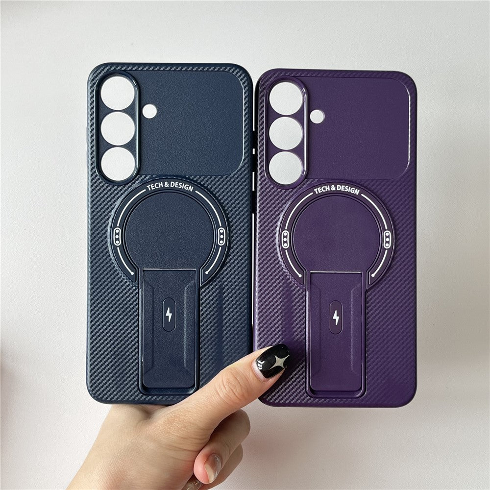 For Samsung Galaxy S25 FE Case with Kickstand Carbon Fiber Texture PC + TPU Phone Cover