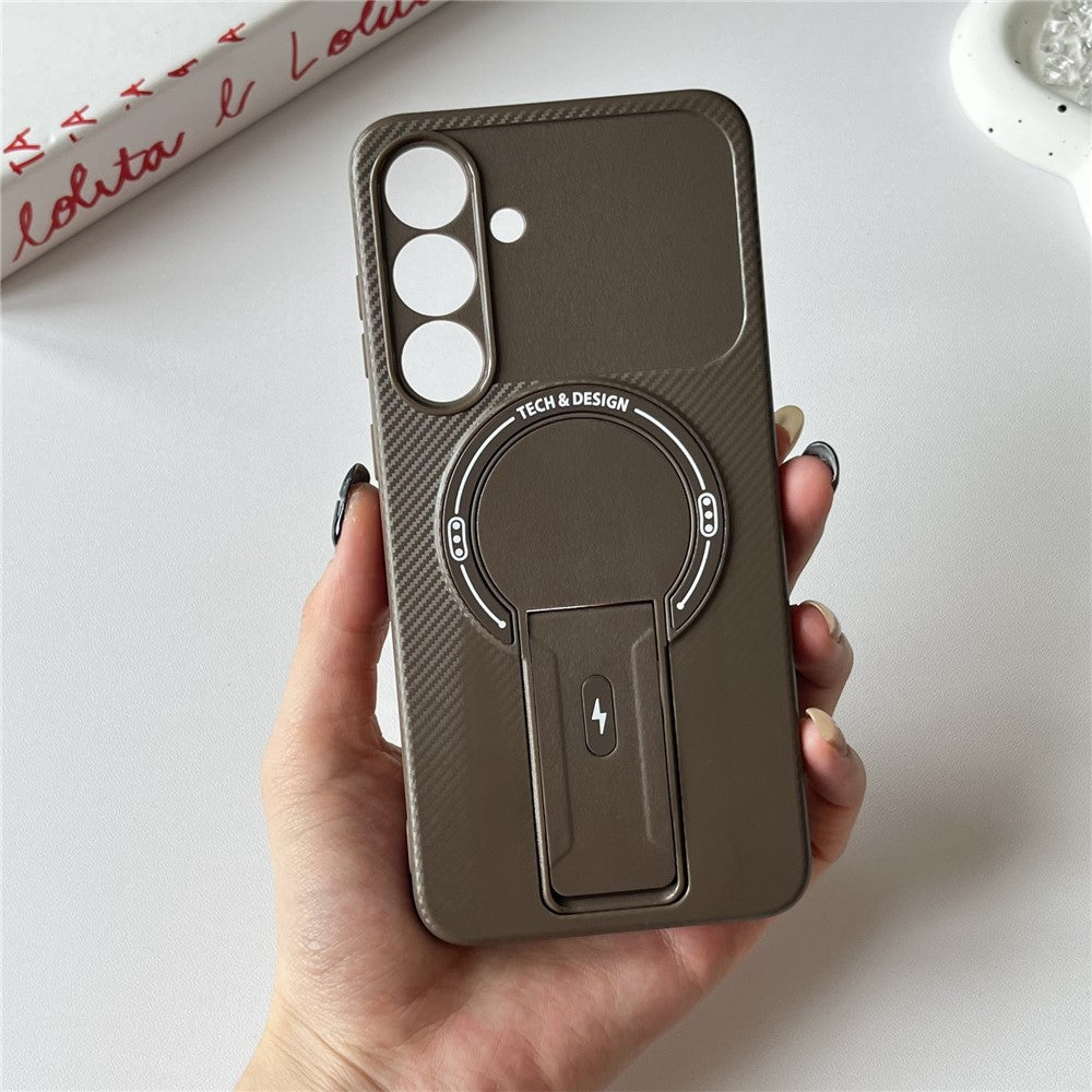 For Samsung Galaxy S25 FE Case with Kickstand Carbon Fiber Texture PC + TPU Phone Cover