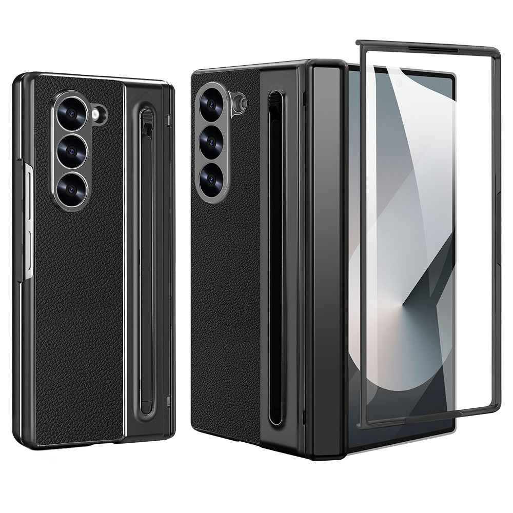 For Samsung Galaxy Z Fold6 5G Case PU + PC + Tempered Glass Phone Cover with Stylus