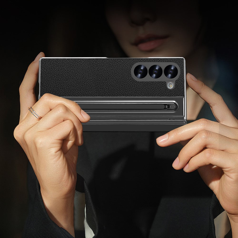 For Samsung Galaxy Z Fold6 5G Case PU + PC + Tempered Glass Phone Cover with Stylus